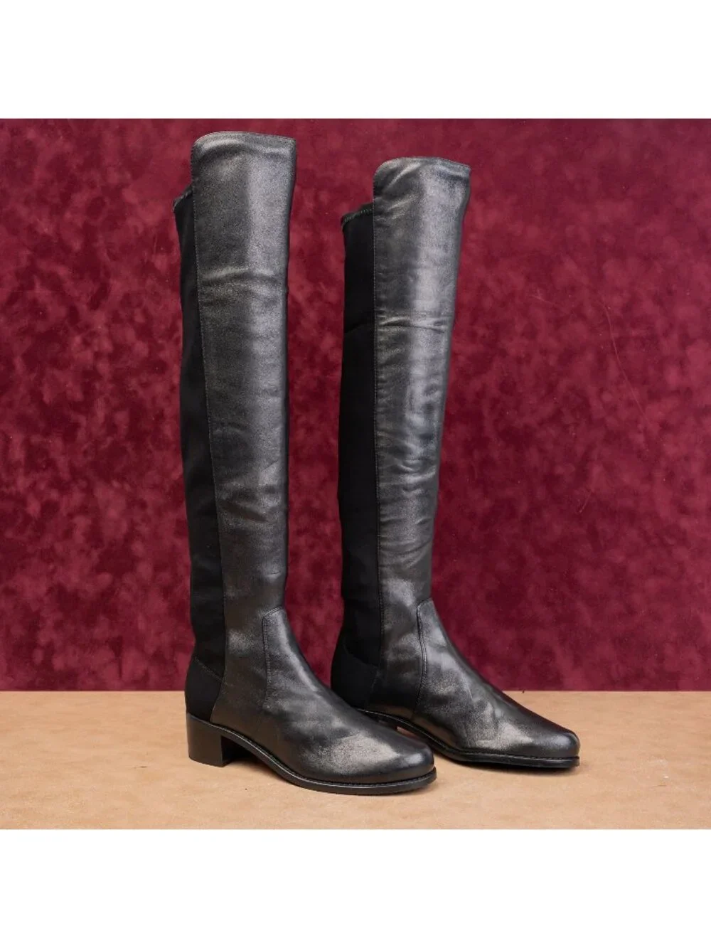 Stuart Weitzman Women Reserve Black Leather Back Stretch 5050 OTK Boots sz 7